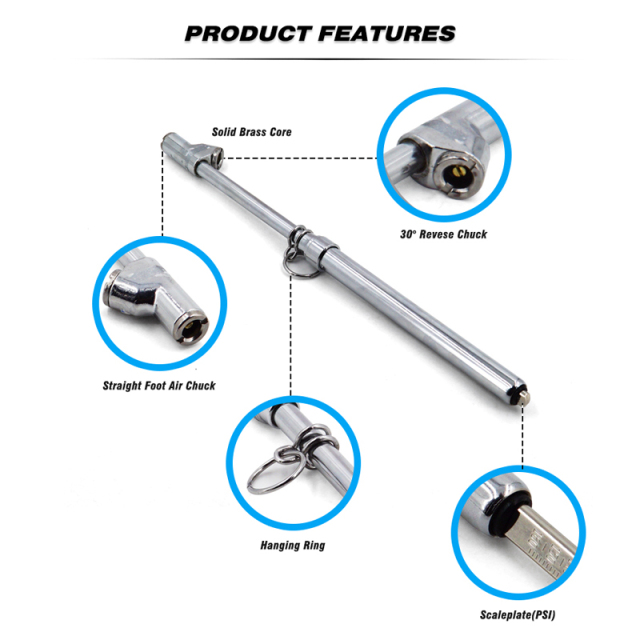 Dual Head Truck Tire Pressure Gauge 10-160PSI Alumium Bar Scale