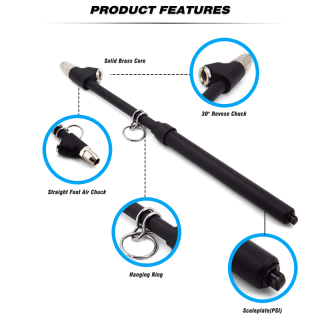 Dual Head Black Painting Truck Tire Pressure Gauge 10-150PSI