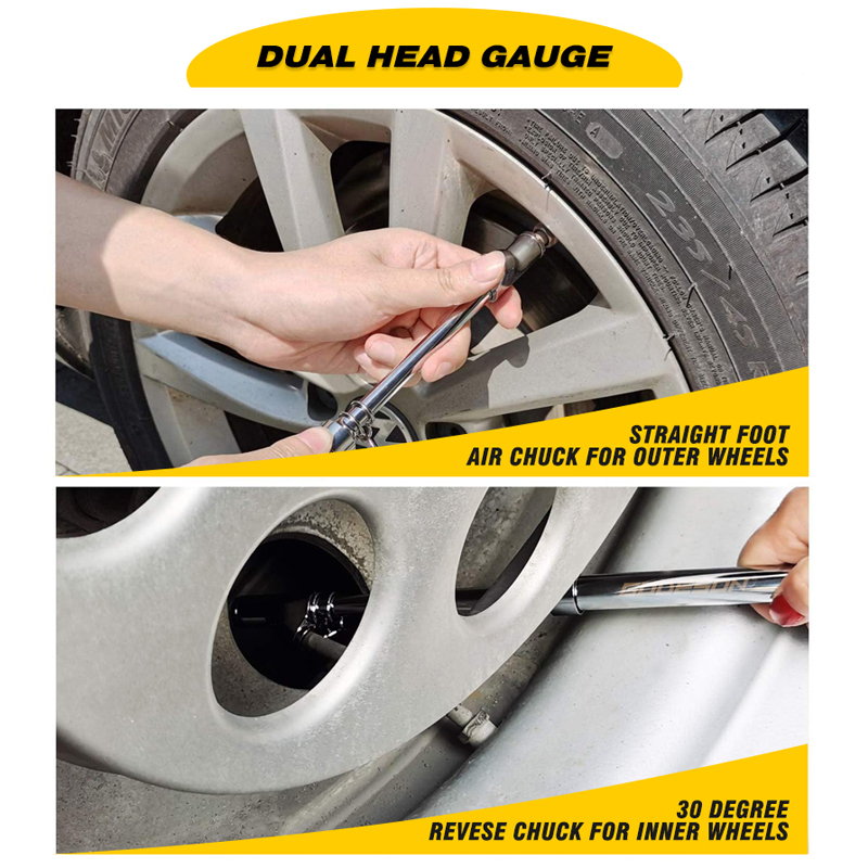 Tire Pressure Gauge Black Painting Dual Head Truck Tire Pressure Gauge 10-150PSI