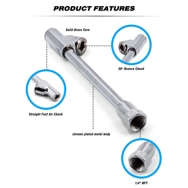 1/4" FNPT Chrome Plated Dual Head Air Chuck with 2-Way Connect Tire Chuck