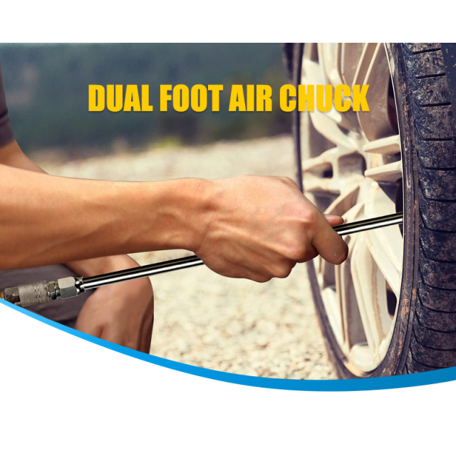 1/4" FNPT Chrome Plated Dual Head Air Chuck with 2-Way Connect Tire Chuck