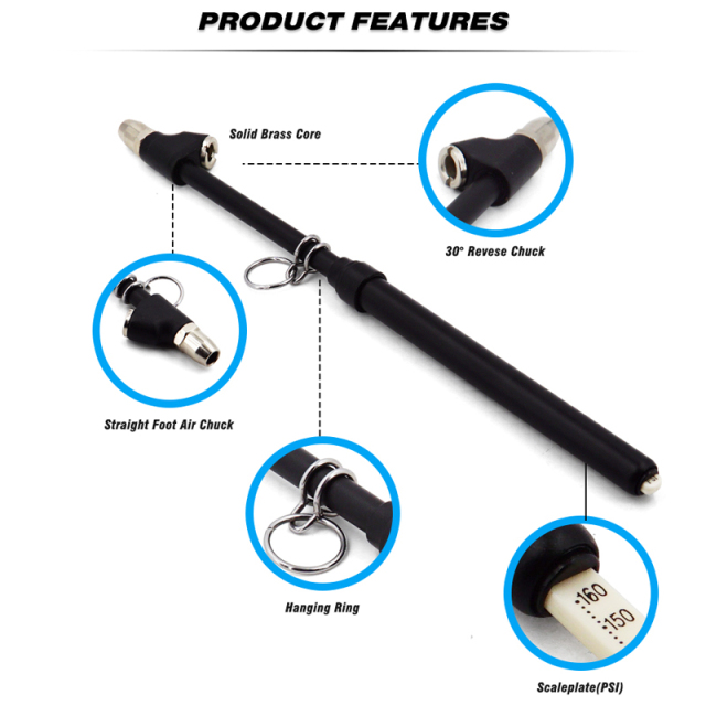 Tire Pressure Gauge Black Painting Dual Head Truck Tire Pressure Gauge 10-160PSI