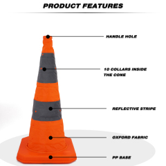 28 inch Collapsible Traffic Cones with LED Light Safety Cones with Reflective Collars