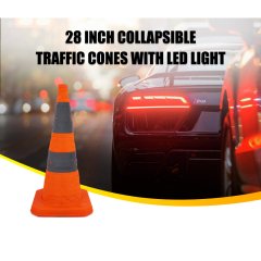 28 inch Collapsible Traffic Cones with LED Light Safety Cones with Reflective Collars