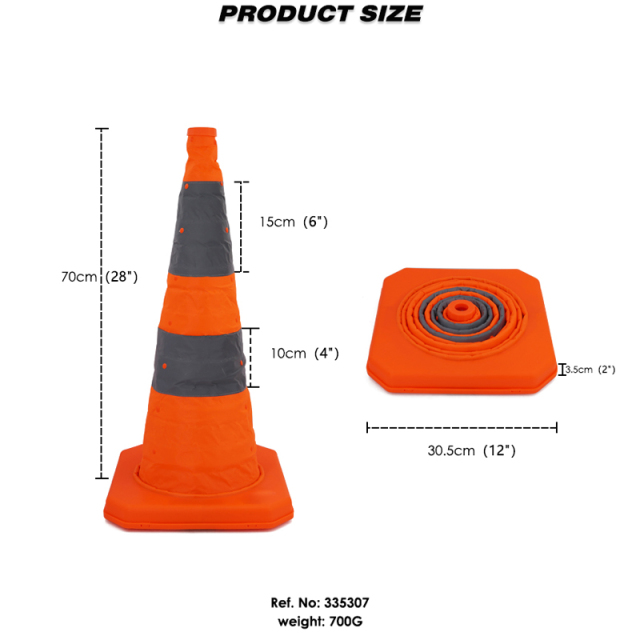 28 inch Collapsible Traffic Cones with LED Light Safety Cones with Reflective Collars