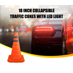 18 inch Collapsible Traffic Cones with LED Light Safety Cones with Reflective Collars