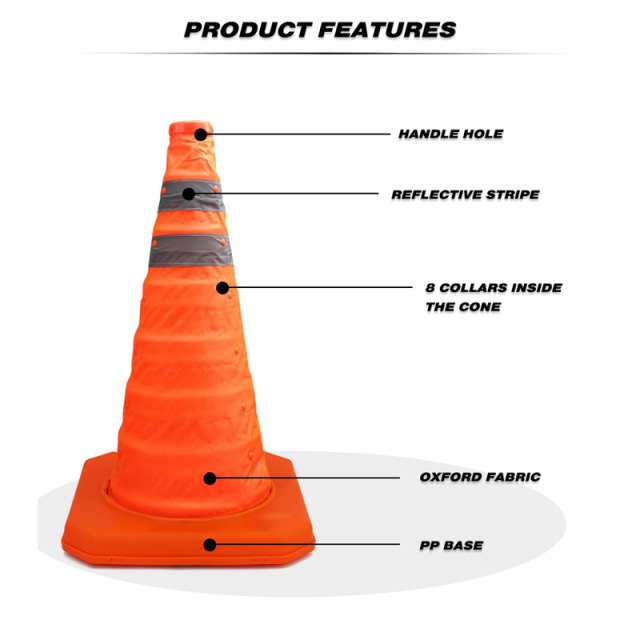 18 inch Collapsible Traffic Cones with LED Light Safety Cones with Reflective Collars