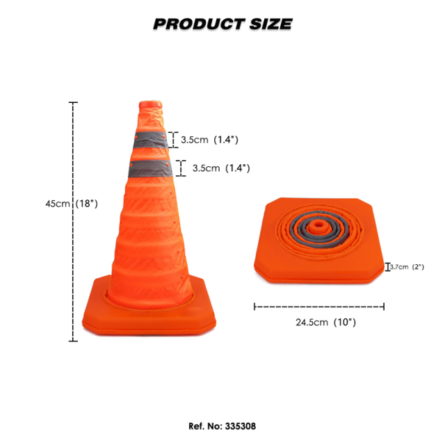 18 inch Collapsible Traffic Cones with LED Light Safety Cones with Reflective Collars