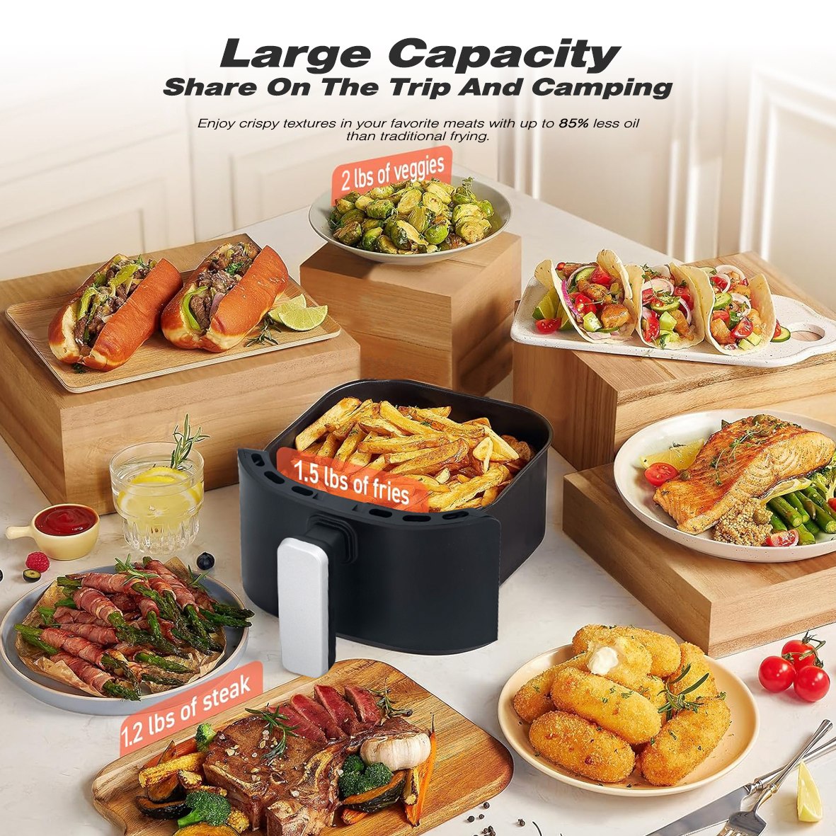 24V 250W Portable 3L Camping Travel Oil Free Cooking Oven Truck Electric Car Air Fryer