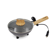 12V Portable Car Non-Stick Frying Cooking Pan Woodgrain Bakelite Handle for Camping
