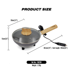 12V Portable Car Non-Stick Frying Cooking Pan Woodgrain Bakelite Handle for Camping