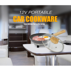 12V Portable Car Non-Stick Frying Cooking Pan Woodgrain Bakelite Handle for Camping