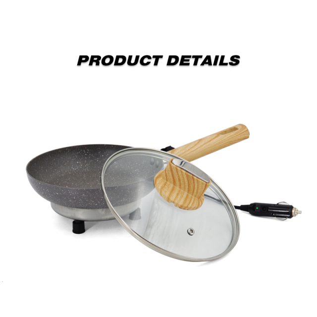 12V Portable Car Non-Stick Frying Cooking Pan Woodgrain Bakelite Handle for Camping