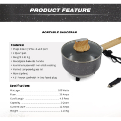 12V Portable Car Cookware Pan Car Saucepan Woodgrain Bakelite Handle for Camping