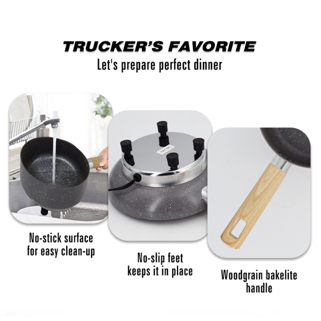 12V Portable Car Cookware Pan Car Saucepan Woodgrain Bakelite Handle for Camping