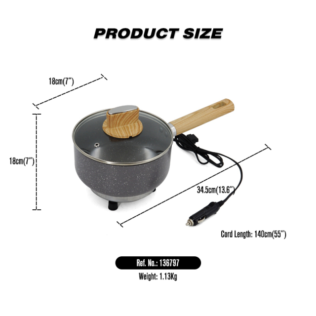 12V Portable Car Cookware Pan Car Saucepan Woodgrain Bakelite Handle for Camping