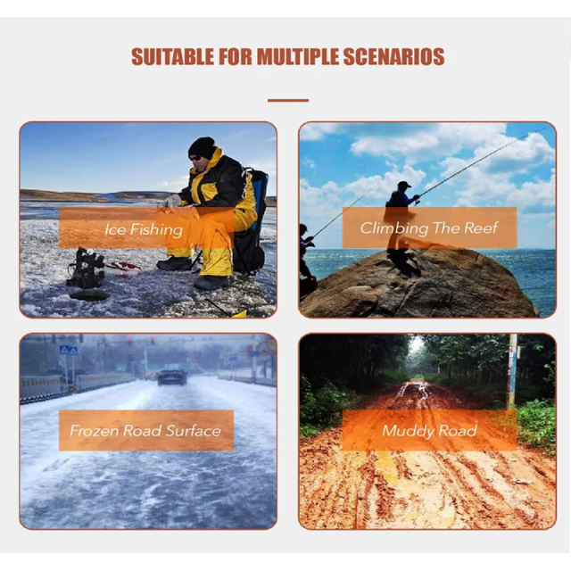 Ice Cleats Mid-Sole with 7 Tungsten Spikes Snow Traction Cleats Anti Slip Crampon Adjustable Strap