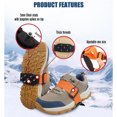 Ice Cleats Mid-Sole with 7 Tungsten Spikes Snow Traction Cleats Anti Slip Crampon Adjustable Strap