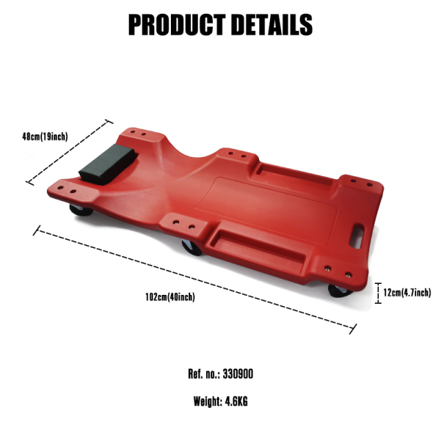 40" Heavy Duty Plastic Creeper with Padded Headrest and 6 Casters