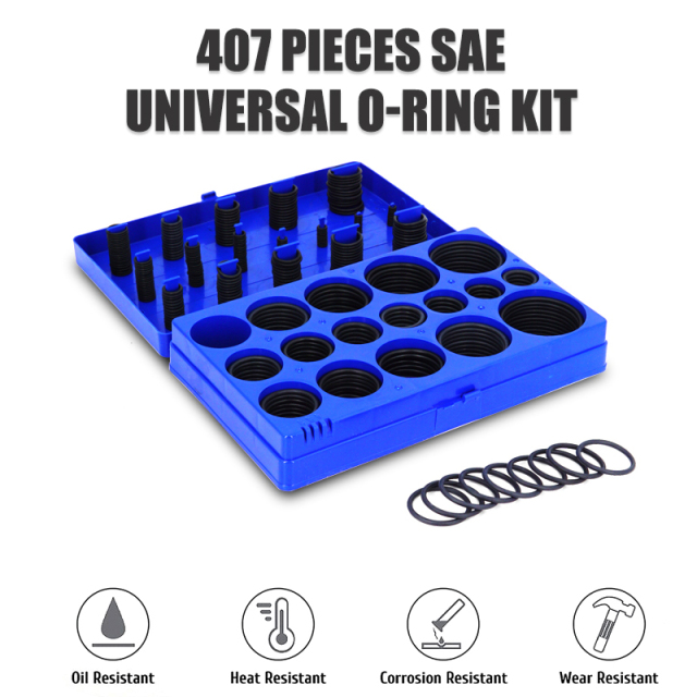 407 Pieces SAE Universal O-Ring Kit Rubber Seals O Rings
