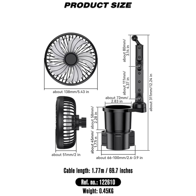 3-Speed Quiet Cooling Car Cup Holder Fan