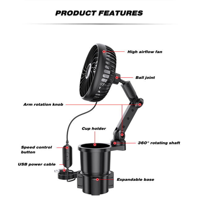 3-Speed Quiet Cooling Car Cup Holder Fan