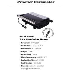 24V 250W Portable Sandwich Maker Non-Stick Coated Plates