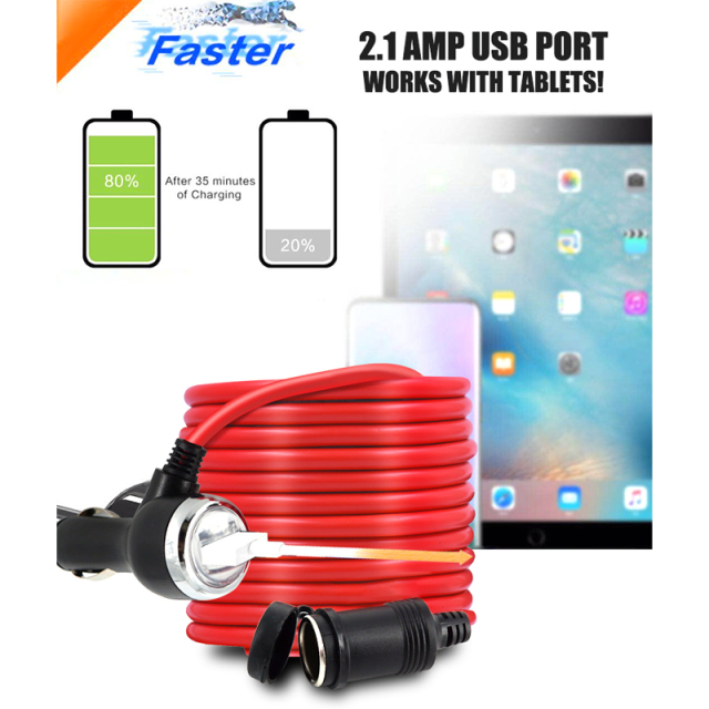 Power Outlet 12 Volt Extension Outlet with USB Port