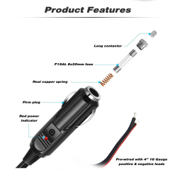 12V Fused Cigarette Lighter Plug with Leads