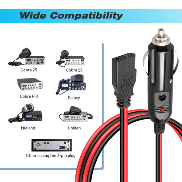 12V Power Cord For 3-pin CB Radios