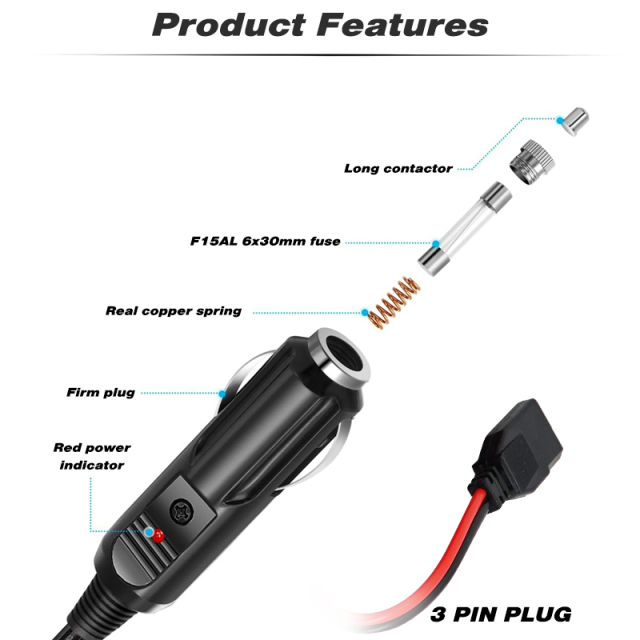 12V Power Cord For 3-pin CB Radios