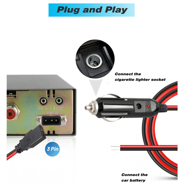 12V Power Cord For 3-pin CB Radios