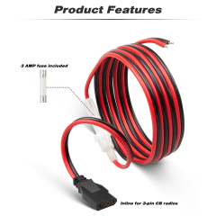 Heavy Duty 16AWG with15A Fuse 12V Power Cord For 3-pin CB Radios