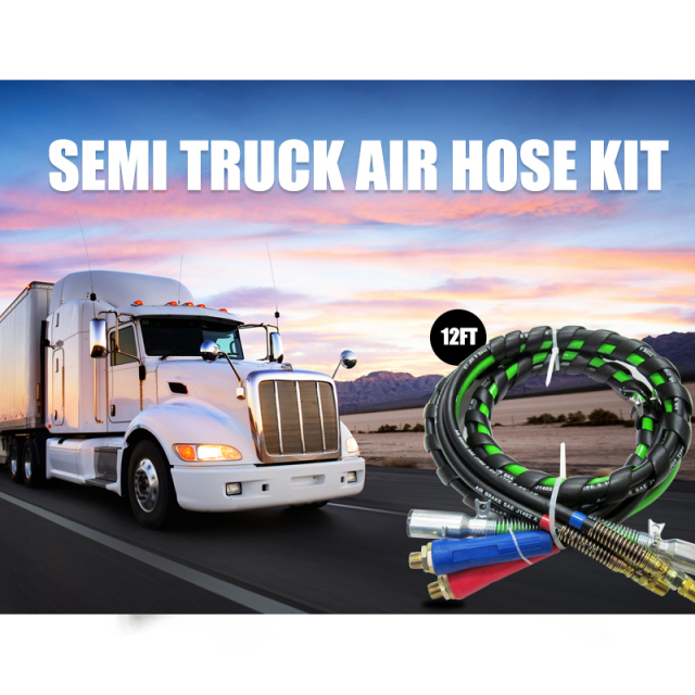 3 in 1 Air Brake Power Lines Hose Wrap 7 Way Electrical Cable Assembly with Handle Grip for Semi Truck Trailer Tractor