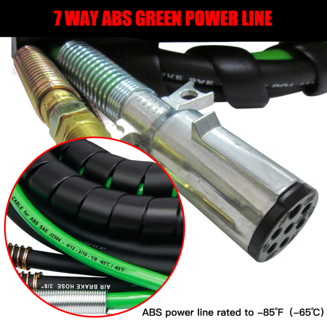 3 in 1 Air Brake Power Lines Hose Wrap 7 Way Electrical Cable Assembly with Handle Grip for Semi Truck Trailer Tractor