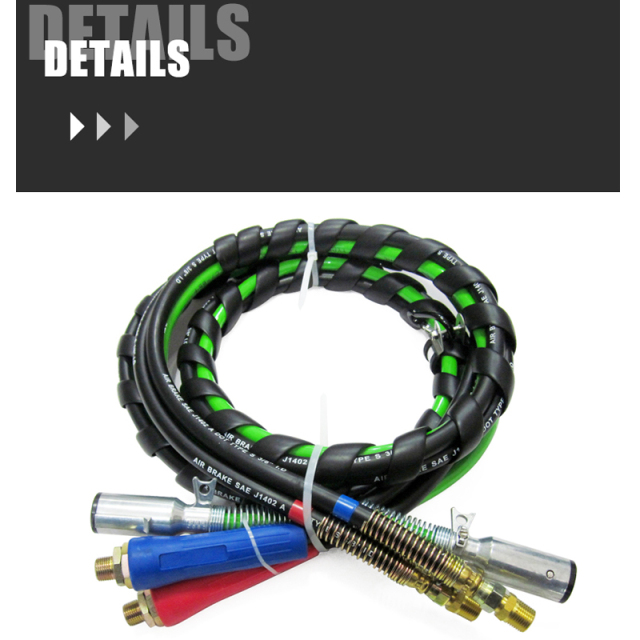 3 in 1 Air Brake Power Lines Hose Wrap 7 Way Electrical Cable Assembly with Handle Grip for Semi Truck Trailer Tractor