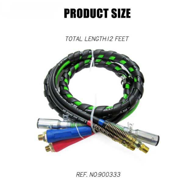 3 in 1 Air Brake Power Lines Hose Wrap 7 Way Electrical Cable Assembly with Handle Grip for Semi Truck Trailer Tractor