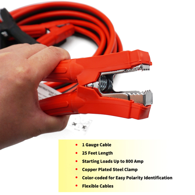 Jumper Cables 1 Gauge 25 Feet Heavy Duty Booster Cables with Carry Bag Jump Start Dead or Weak Batteries for Car