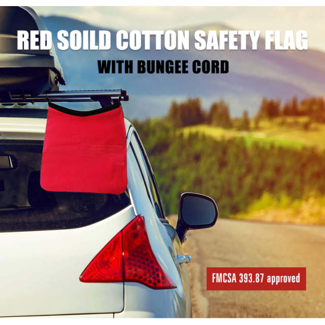 FMCSA 393.87 Approved 18 X 18 Inch Red Soild Cotton Safety Flag With Bungee Cord