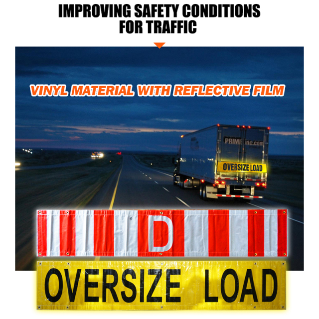 FMCSA 393.87 Approved Silk Screen Print UV Resistant Grade 4 18"x 96" Reversible "D" and Oversize Load Banners