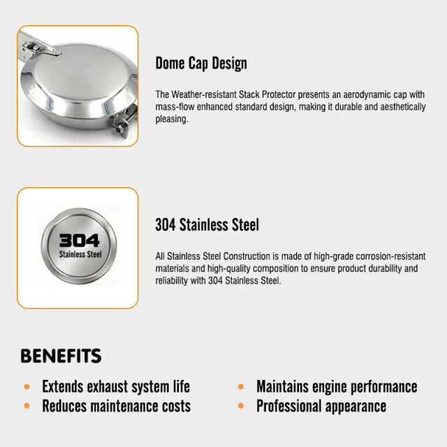 Exhaust Rain Cap Stack Protector for Straight Exhaust Piping on Trucks