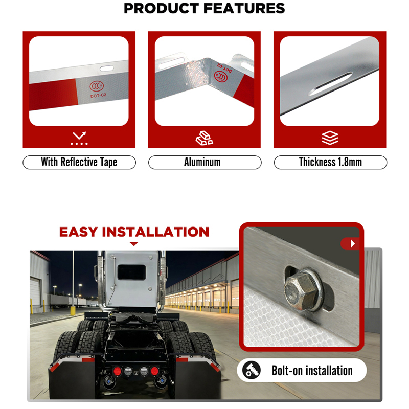 24"x3" Angled Mud Flap Reflector for Semi Truck and Semi Trailer Aluminum with Reflective Tape