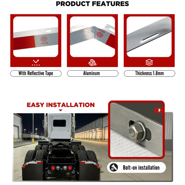 24"x3" Angled Mud Flap Reflector for Semi Truck and Semi Trailer Aluminum with Reflective Tape