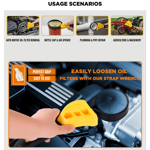 Rubber Strap Wrench Set 2-Piece Adjustable Oil Filter Wrench