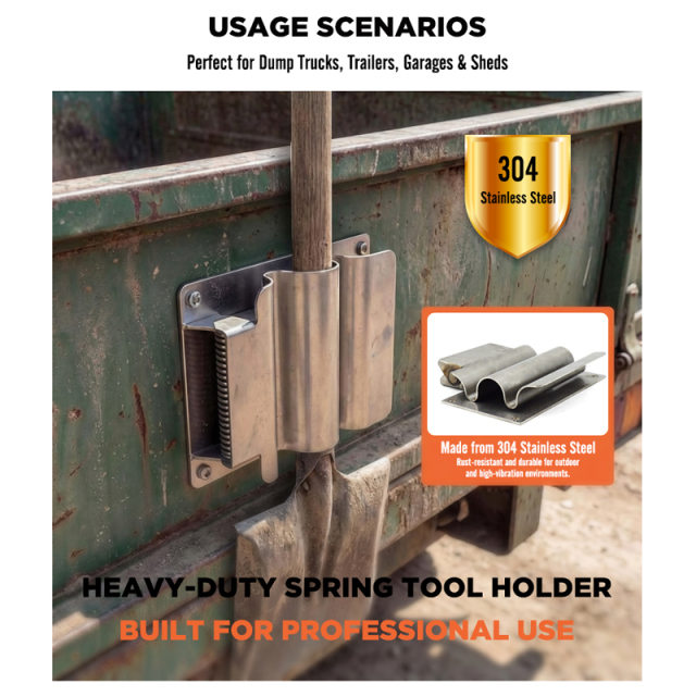 Stainless Steel Spring-Loaded Shovel Holder for Dump Truck and Trailer