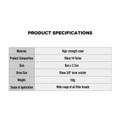 Oil Filter Cap Wrench 76mm 14 Flute Steel Oil Filter Cap Removal Tool