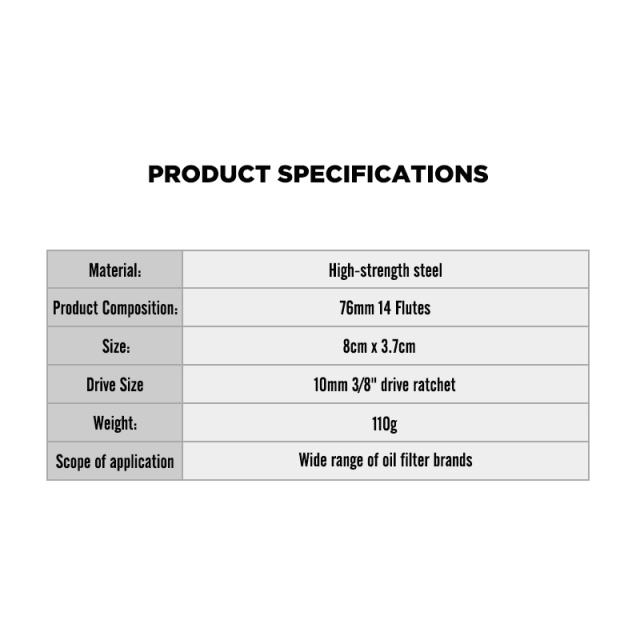 Oil Filter Cap Wrench 76mm 14 Flute Steel Oil Filter Cap Removal Tool