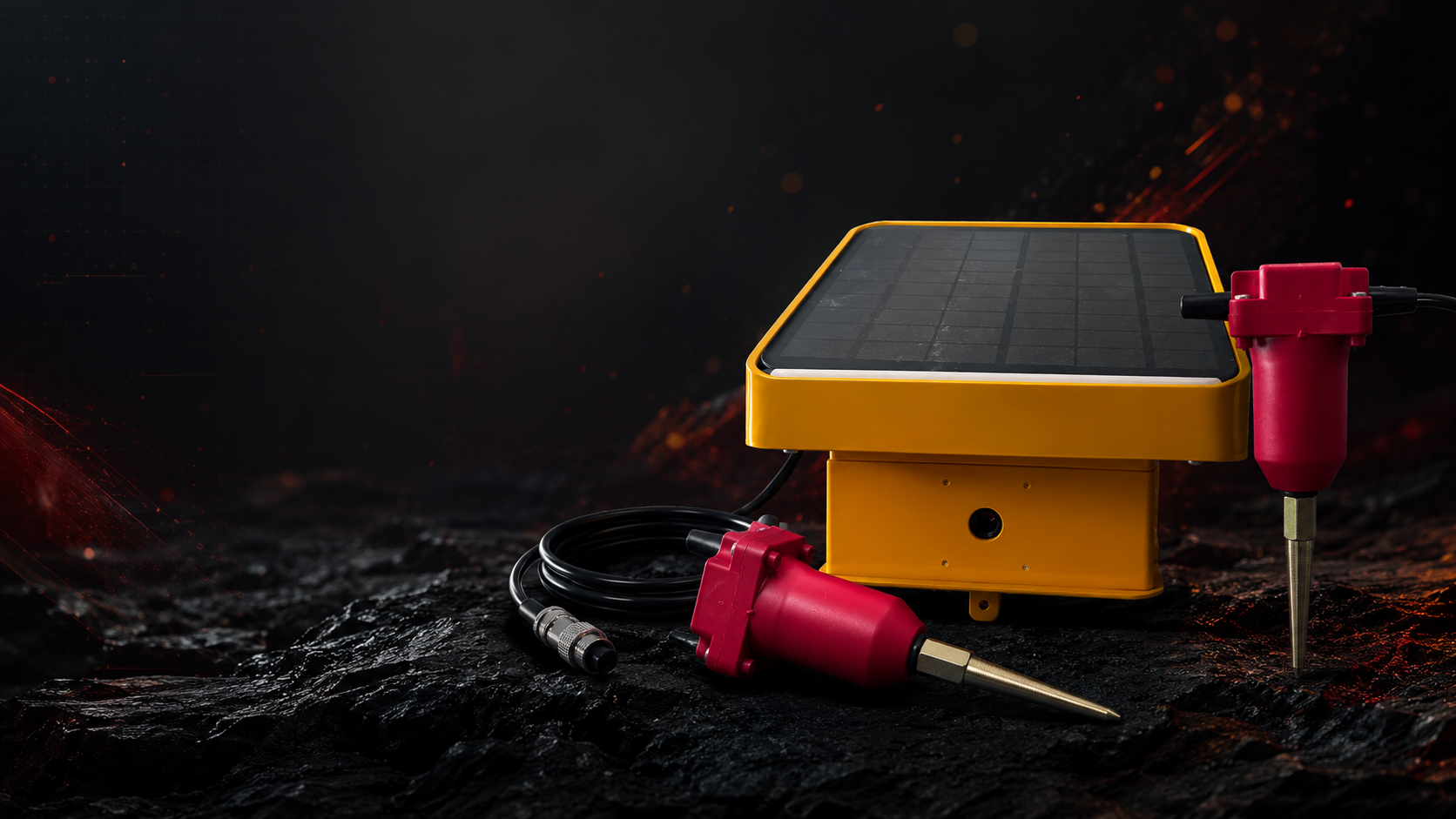 HZ-PS-20A solar-powered monitoring host with separate red ground vibration sensors