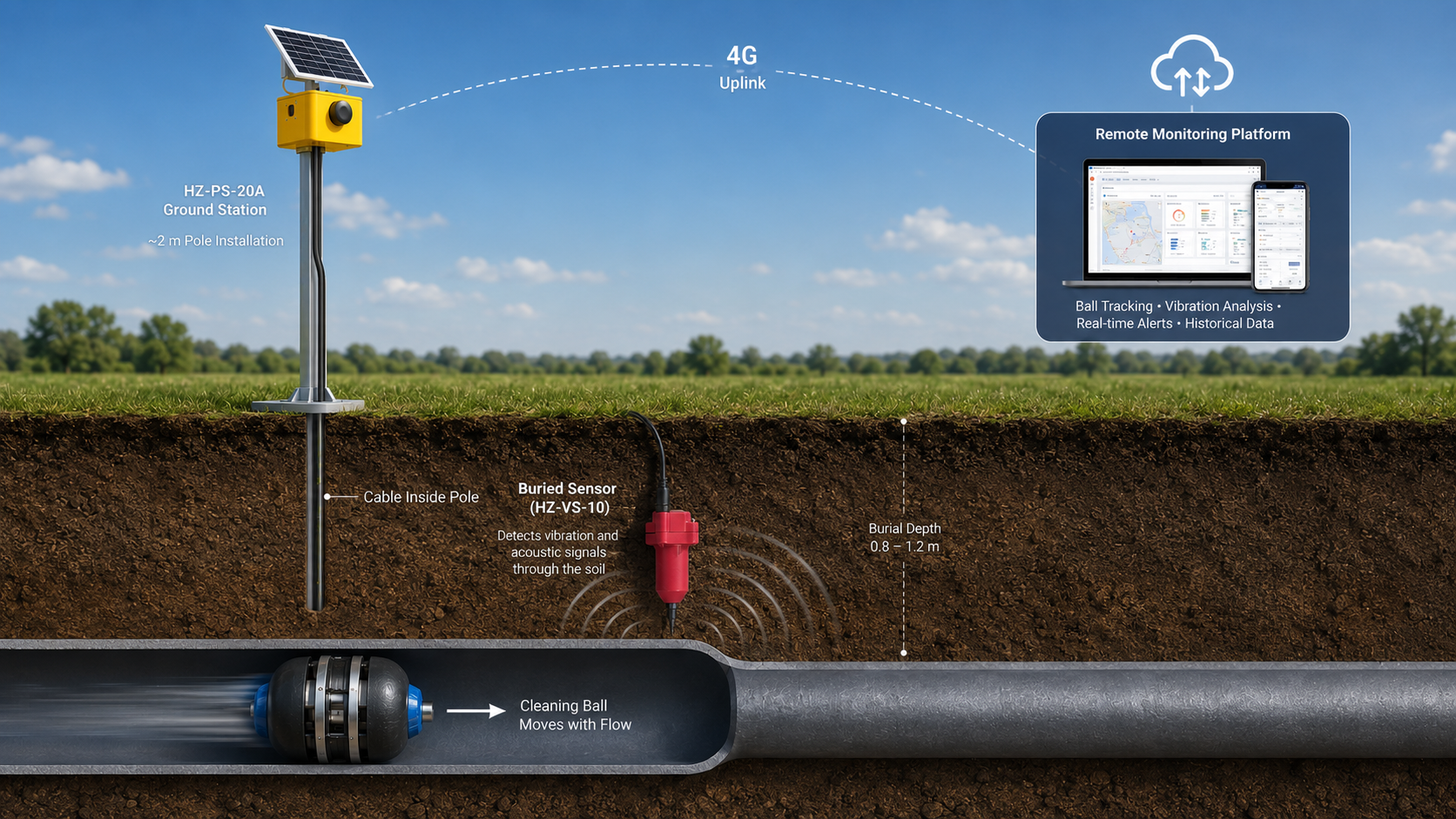 Long-distance oil and gas pipeline monitored by HERTZINNO pig tracking nodes