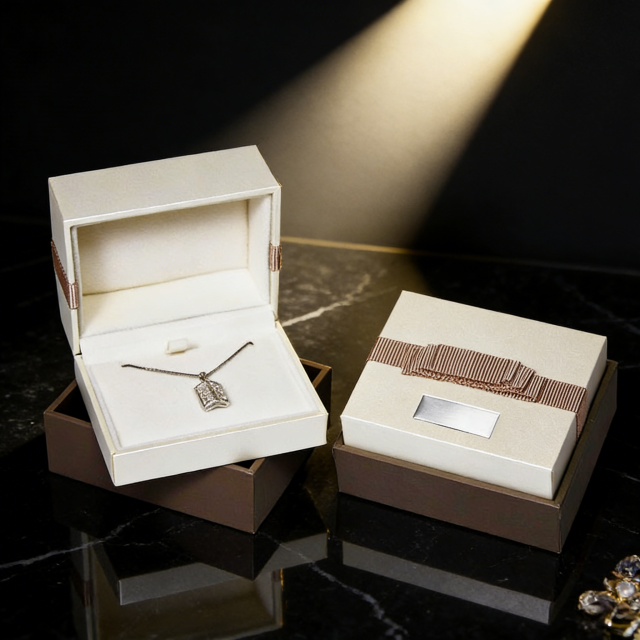 Elegant Soft touch paper jewelry box - personalized jewelry box,Beige Plastic jewelry box - Dust-proof jewelry gift box for B2B Bulk Purchase